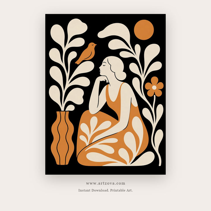 Soul in Stillness – figurative wall art printable in Orange and Tan