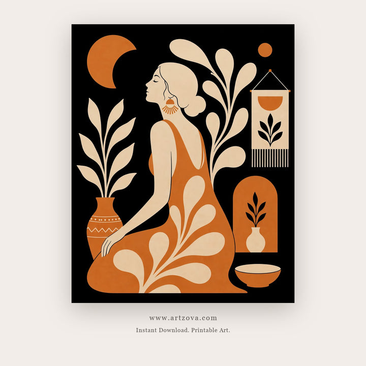 Terracotta Pause – figurative wall art printable in Orange and Tan