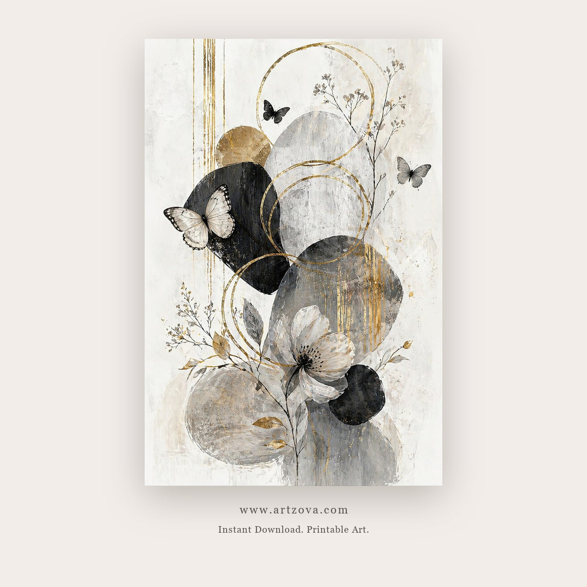 Gilded Balance Abstract – abstract wall art printable in White and Gold
