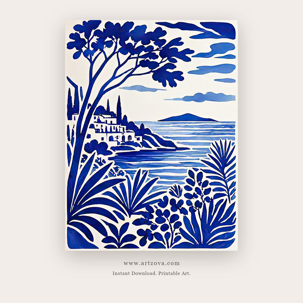 Aegean Morning – coastal wall art printable in Blue and White