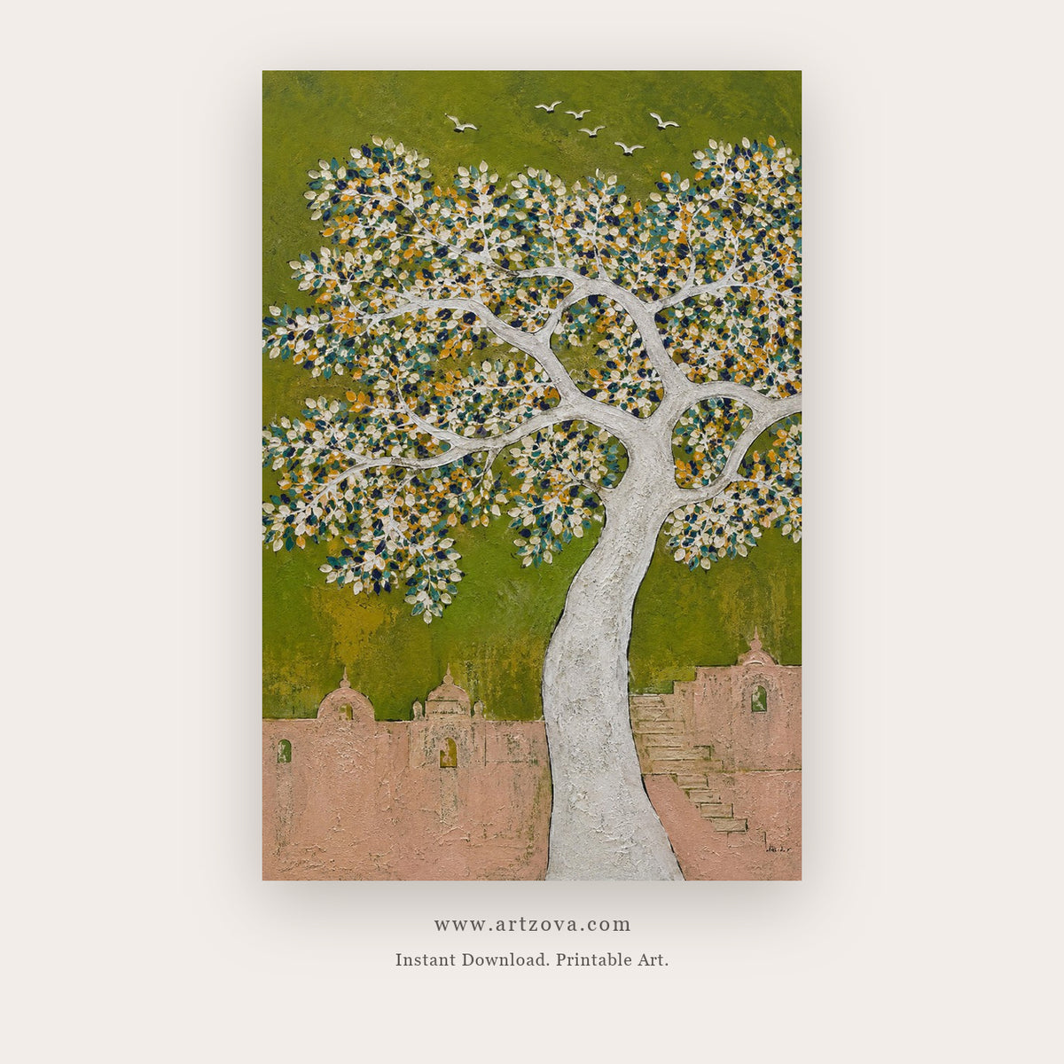 Olive Tree of Life – botanical & floral art printable in Olive Green and Gold