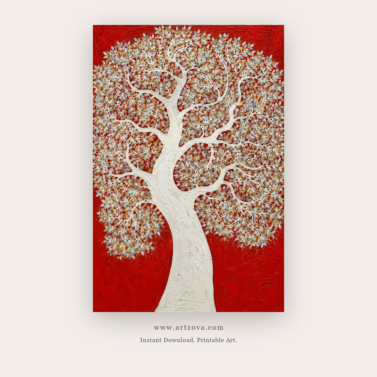 Crimson Tree of Life – botanical & floral art printable in Red and White