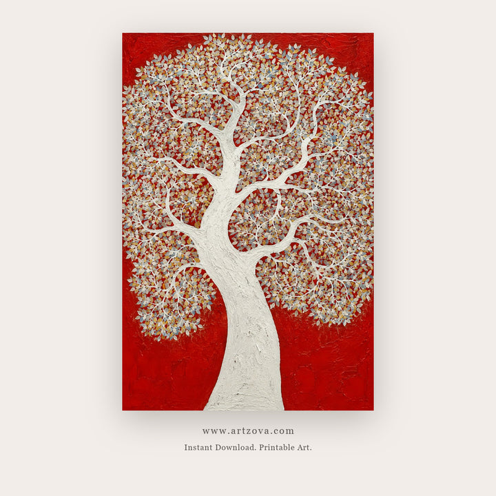 Crimson Tree of Life – botanical & floral art printable in Red and White