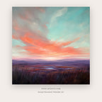 Coral Horizon Landscape – landscape wall art printable in Coral and Sky Blue