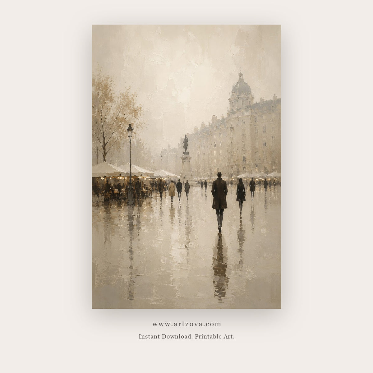 Sepia Canal City – city wall art printable in Brown and Beige