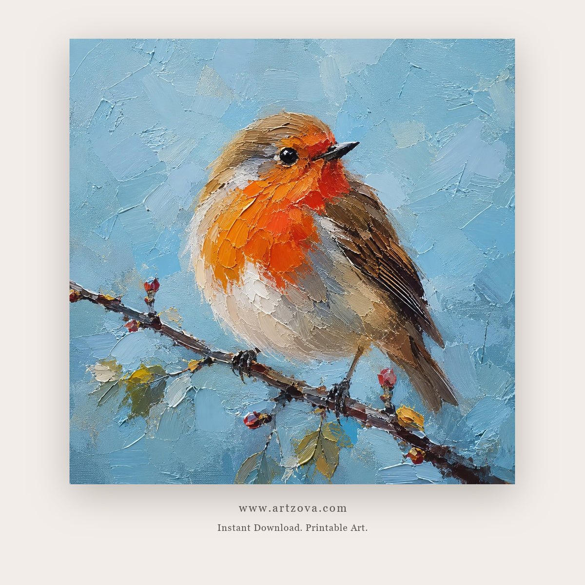 Bright Robin – bird wall art printable in Sky Blue and Orange