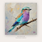 Turquoise Lilac Bird – bird wall art printable in Sky Blue and Purple