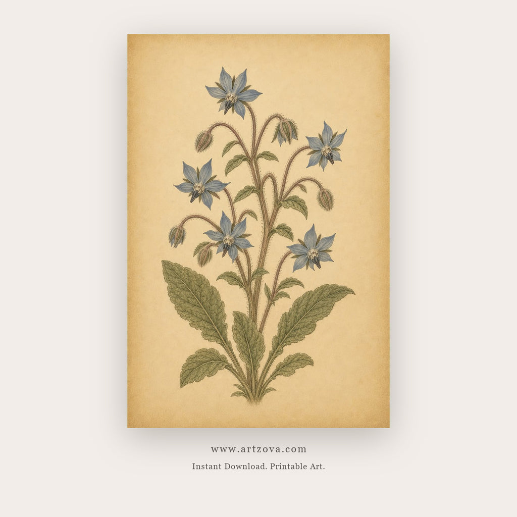 Vintage Wildflower Meadow – botanical & floral art printable in Gold and Olive Green