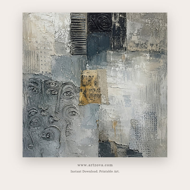 Silver Geometric Layers – abstract wall art printable in Gray and Silver