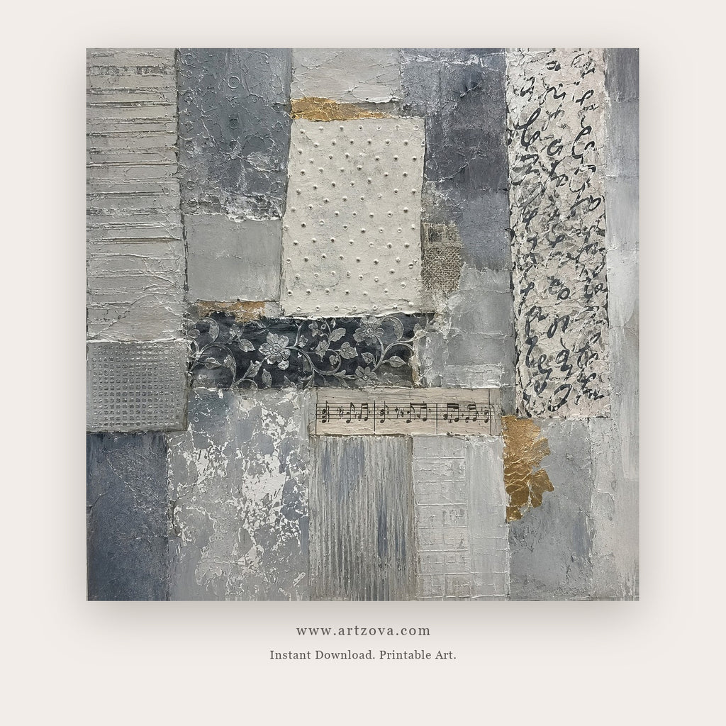 Textured Silver Blocks – abstract wall art printable in Gray and Silver