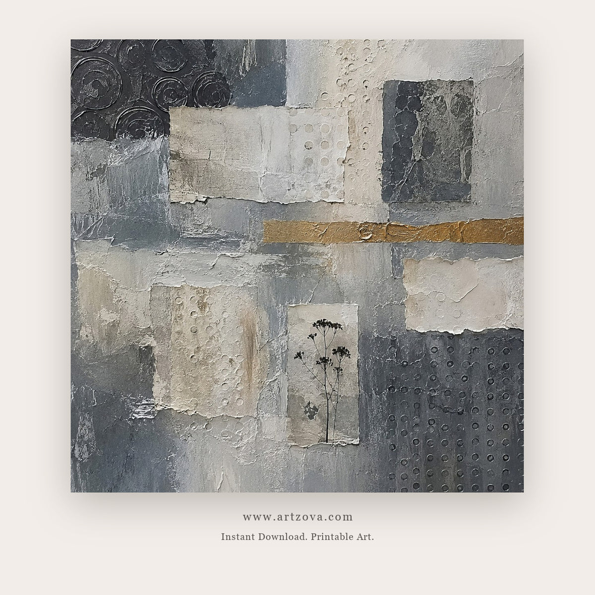 Charcoal Stone Geometry – abstract wall art printable in Charcoal and Gray