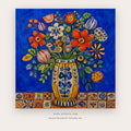 Cobalt Folk Bouquet – still life art printable in Navy Blue and Orange