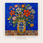Cobalt Folk Bouquet – still life art printable in Navy Blue and Orange