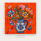 Scarlet Folk Bouquet – still life art printable in Red and Orange