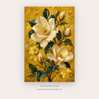 Golden White Magnolias – botanical & floral art printable in Gold and White