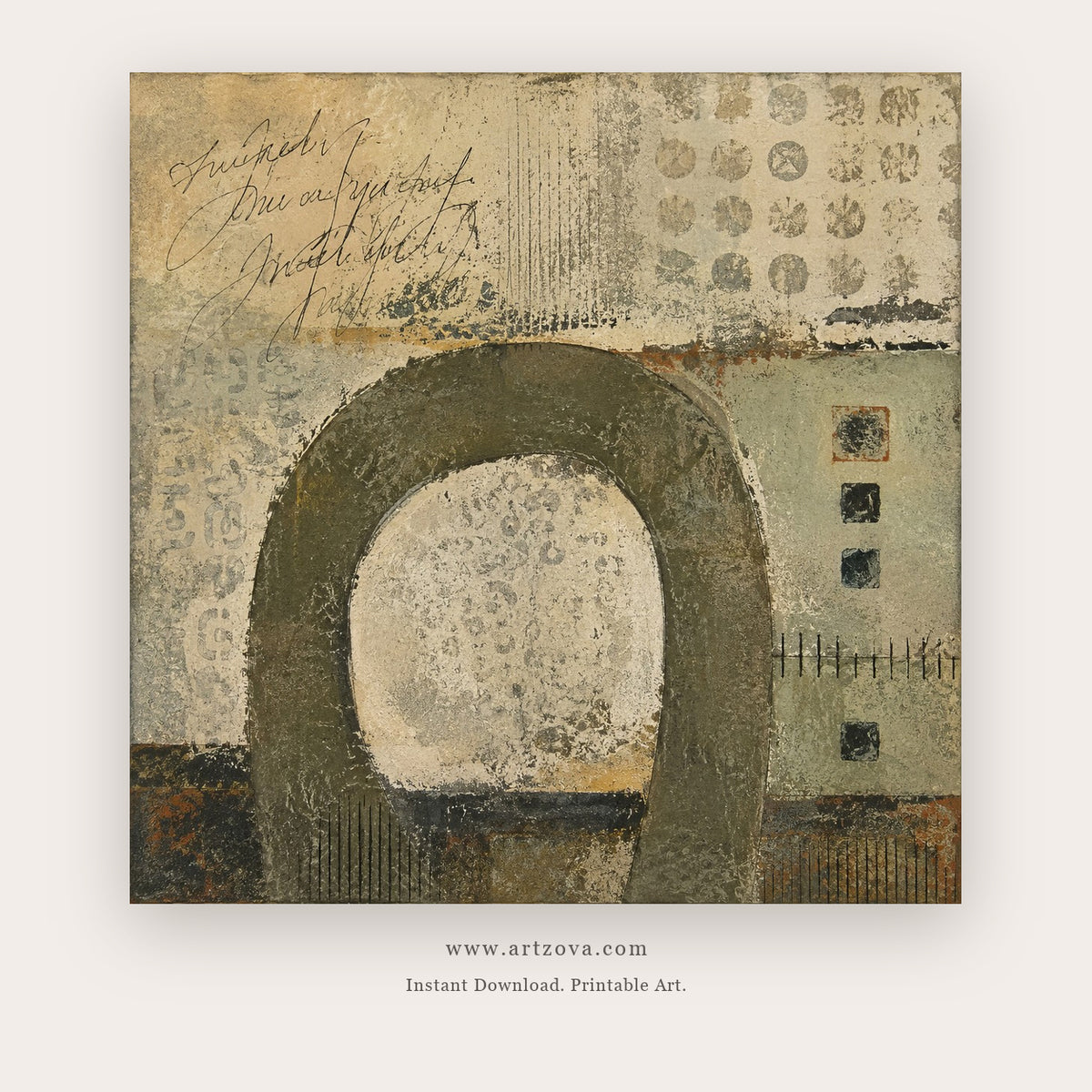 Weathered Arch Abstract – abstract wall art printable in Olive Green and Tan
