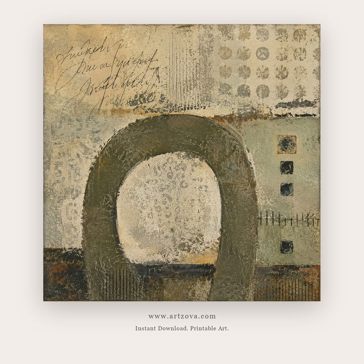 Weathered Arch Abstract – abstract wall art printable in Olive Green and Tan