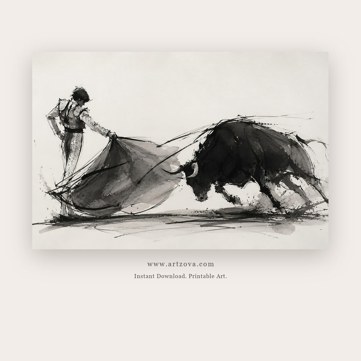 Charging Bull Study – figurative wall art printable in Charcoal and White
