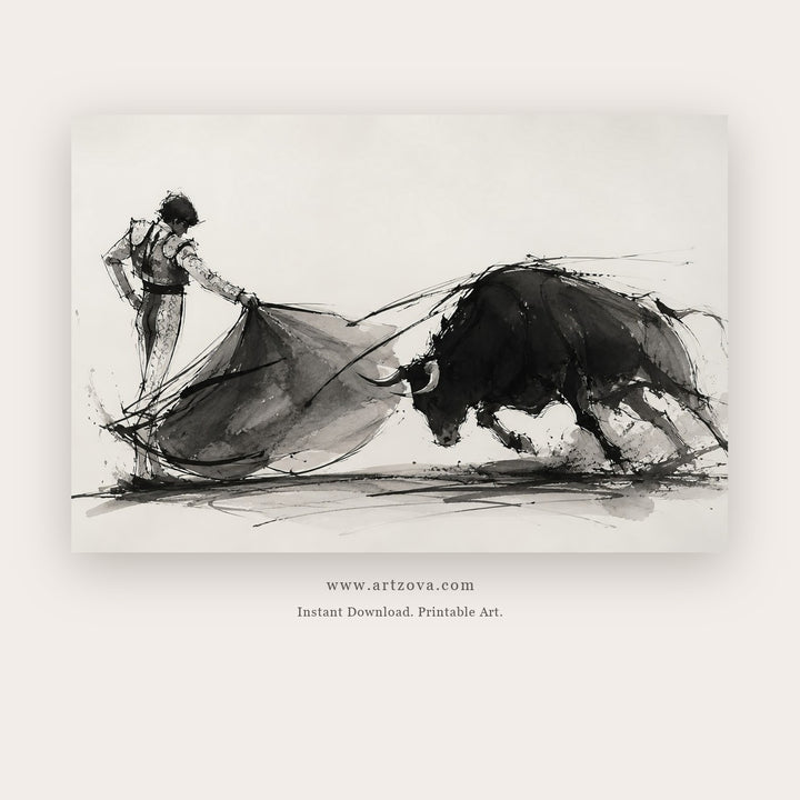 Charging Bull Study – figurative wall art printable in Charcoal and White
