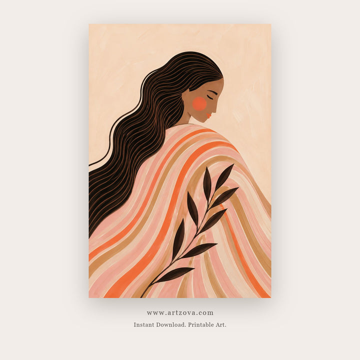 Soft Profile in Coral – figurative wall art printable in Peach and Chocolate Brown