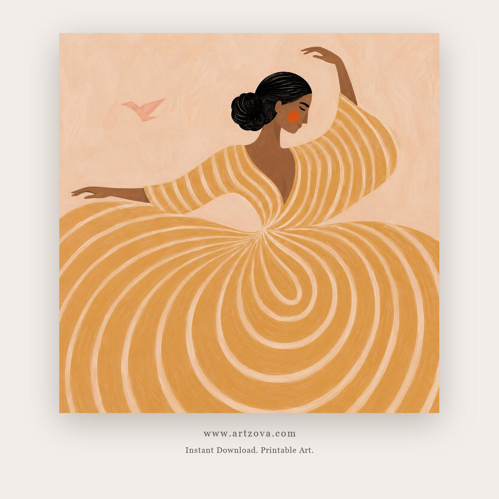 Golden Dance Figure – figurative wall art printable in Gold and Peach