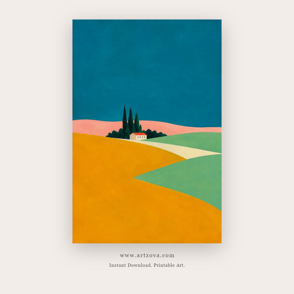 Cypress Hill Geometry – landscape wall art printable in Teal and Orange
