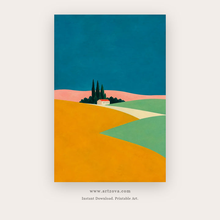 Cypress Hill Geometry – landscape wall art printable in Teal and Orange