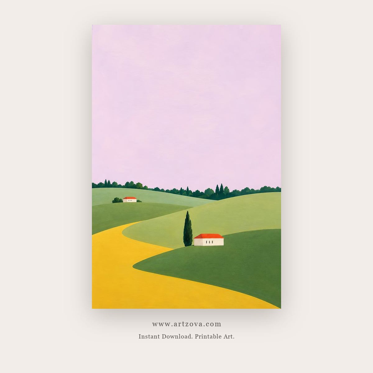 Lavender Fields Minimal – landscape wall art printable in Purple and Green