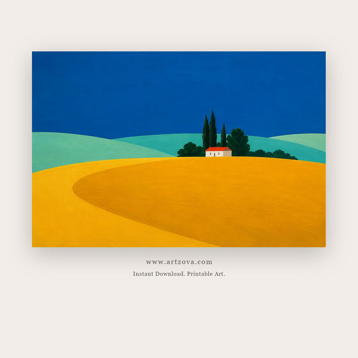 Deep Blue Hills – landscape wall art printable in Blue and Orange
