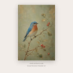 Bluebird on Blossoming Branch – bird wall art printable in Sky Blue and Sage Green