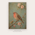 Rose Finch in Blossom – bird wall art printable in Pink and Sage Green