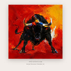 Charging Bull in Fire – figurative wall art printable in Red and Black