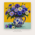Cobalt Daisies in Blue Vase – still life art printable in Blue and Yellow