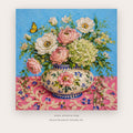 Roses and Butterflies in Blue Vase – still life art printable in Pink and Sky Blue