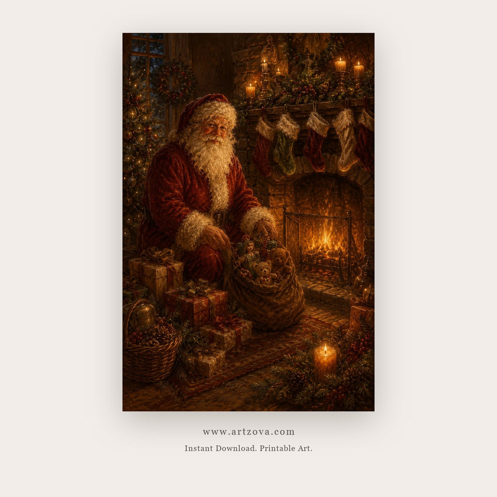 Santa's Christmas List – christmas wall art printable in Brown and Gold