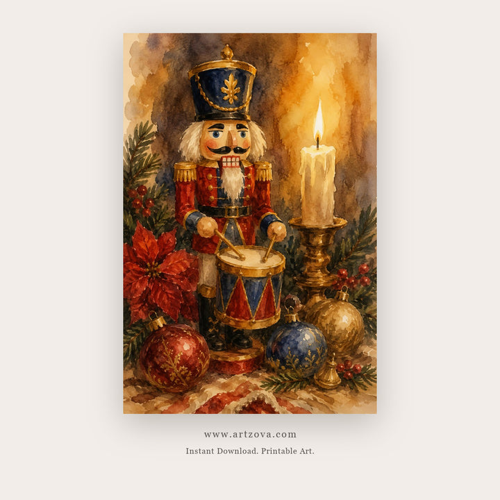Candlelit Nutcracker – christmas wall art printable in Red and Gold