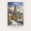 Winter Chapel at Dawn – christmas wall art printable in Sky Blue and White