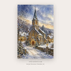 Winter Chapel at Dawn – christmas wall art printable in Sky Blue and White