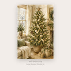 Christmas Tree by the Window – christmas wall art printable in Cream and Green