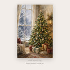 Snowfall Beyond the Christmas Tree – christmas wall art printable in Gray and Green