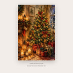 Fireside Christmas Tree – christmas wall art printable in Red and Gold