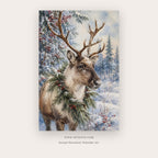 Reindeer in Winter Wreath – christmas wall art printable in Brown and Gray