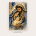 Holy Family in Blue – christmas wall art printable in Navy Blue and Gold