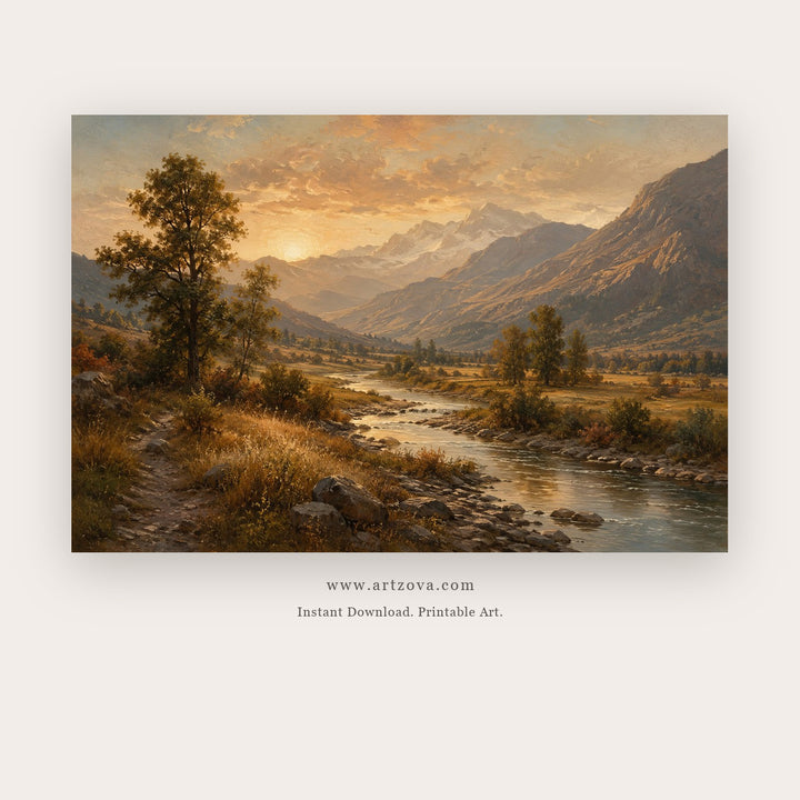 Golden River Valley – landscape wall art printable in Brown and Gold