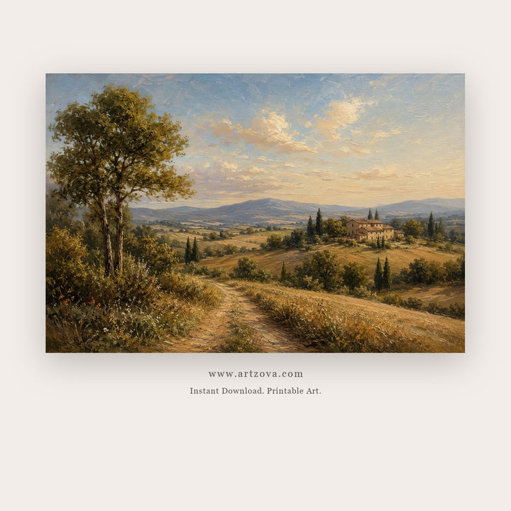 Sunlit Mountain Meadow – landscape wall art printable in Gold and Green