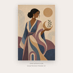 Woman in Blue with Moon – figurative wall art printable in Navy Blue and Tan