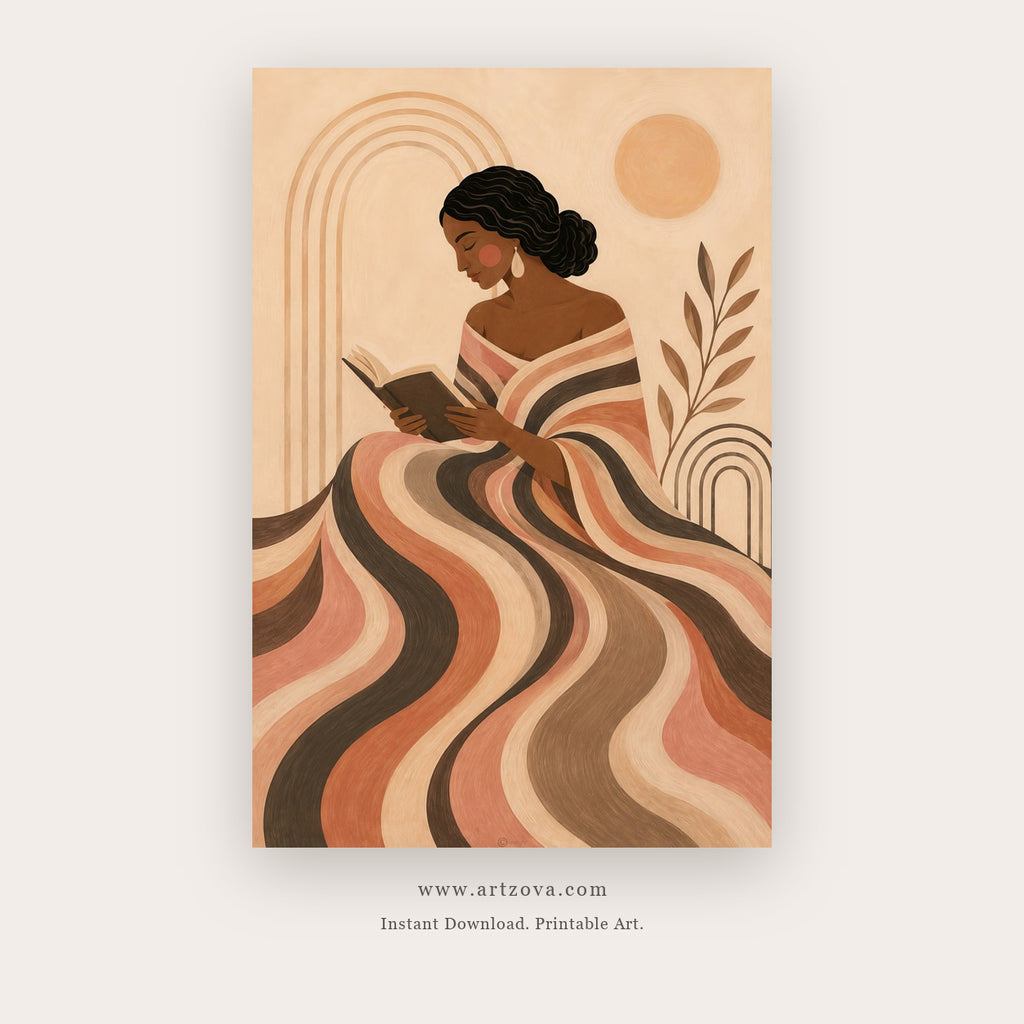 Reading Woman in Terracotta – figurative wall art printable in Terracotta and Tan