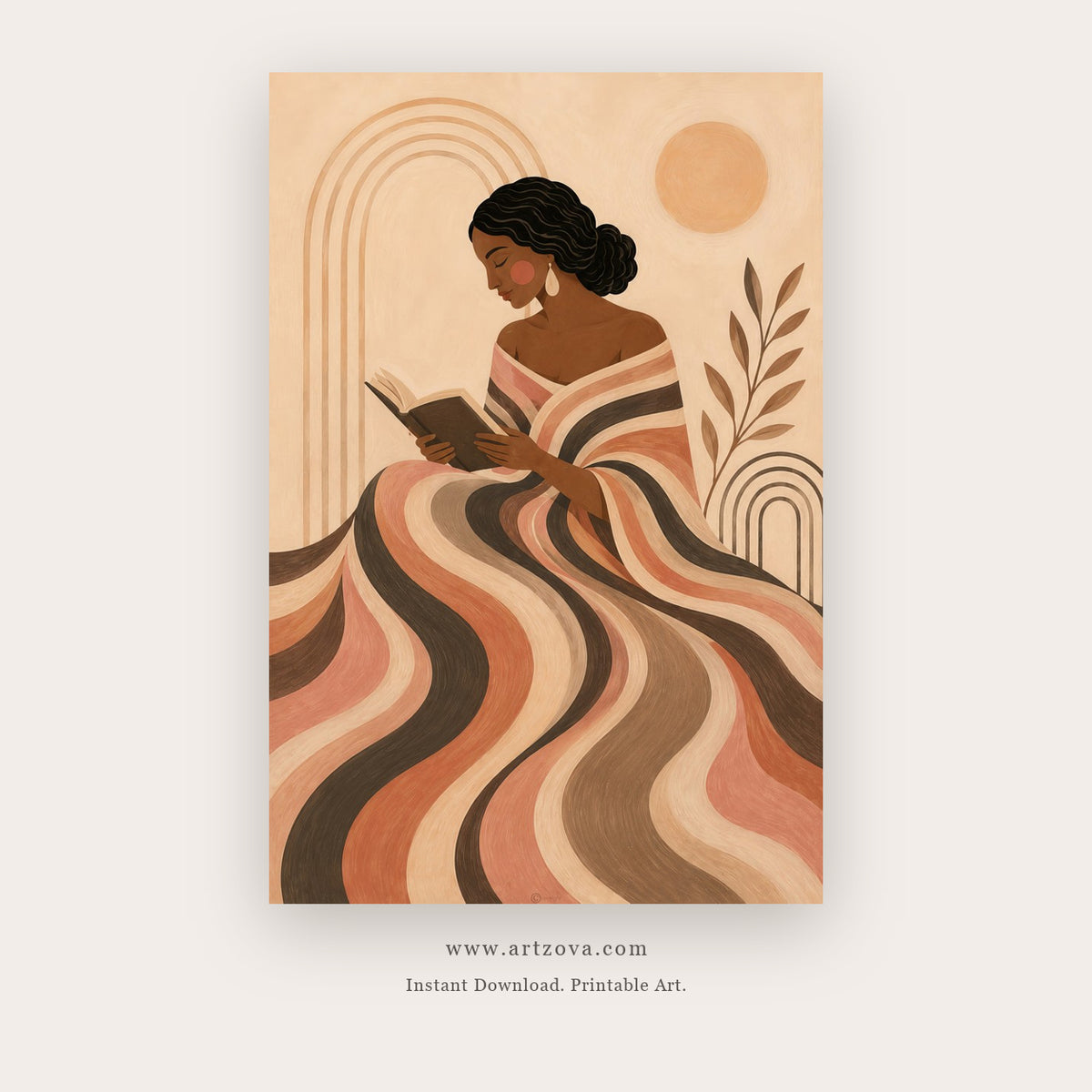 Reading Woman in Terracotta – figurative wall art printable in Terracotta and Tan