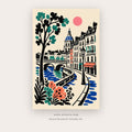 European Riverside Promenade – european theme art printable in Blue and Green