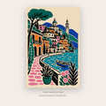 Colourful Canal Houses – european theme art printable in Blue and Orange